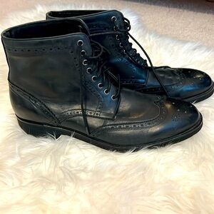 NWT Men’s Wallin & Bros Black Leather Wingtip Lace Up Boots
